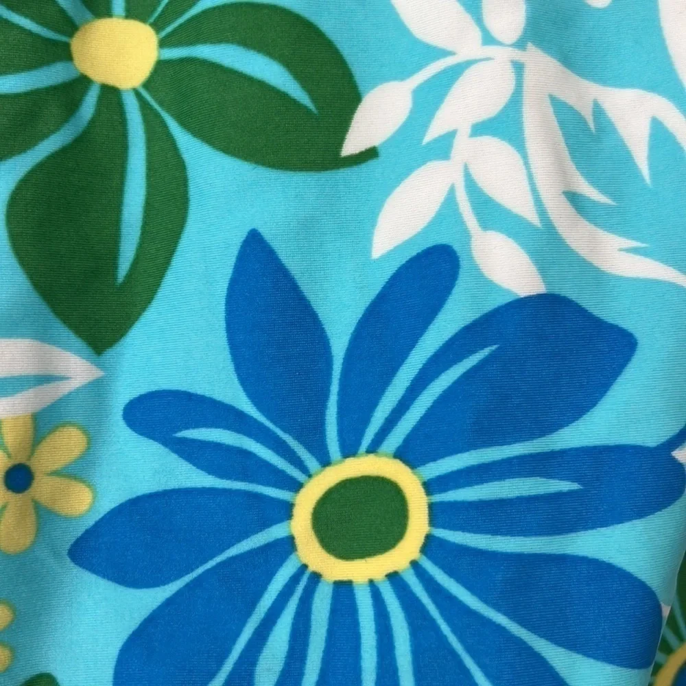 NWT L.L. Bean Floral Swimsuit One Piece Blue Green Swim Beach Kids